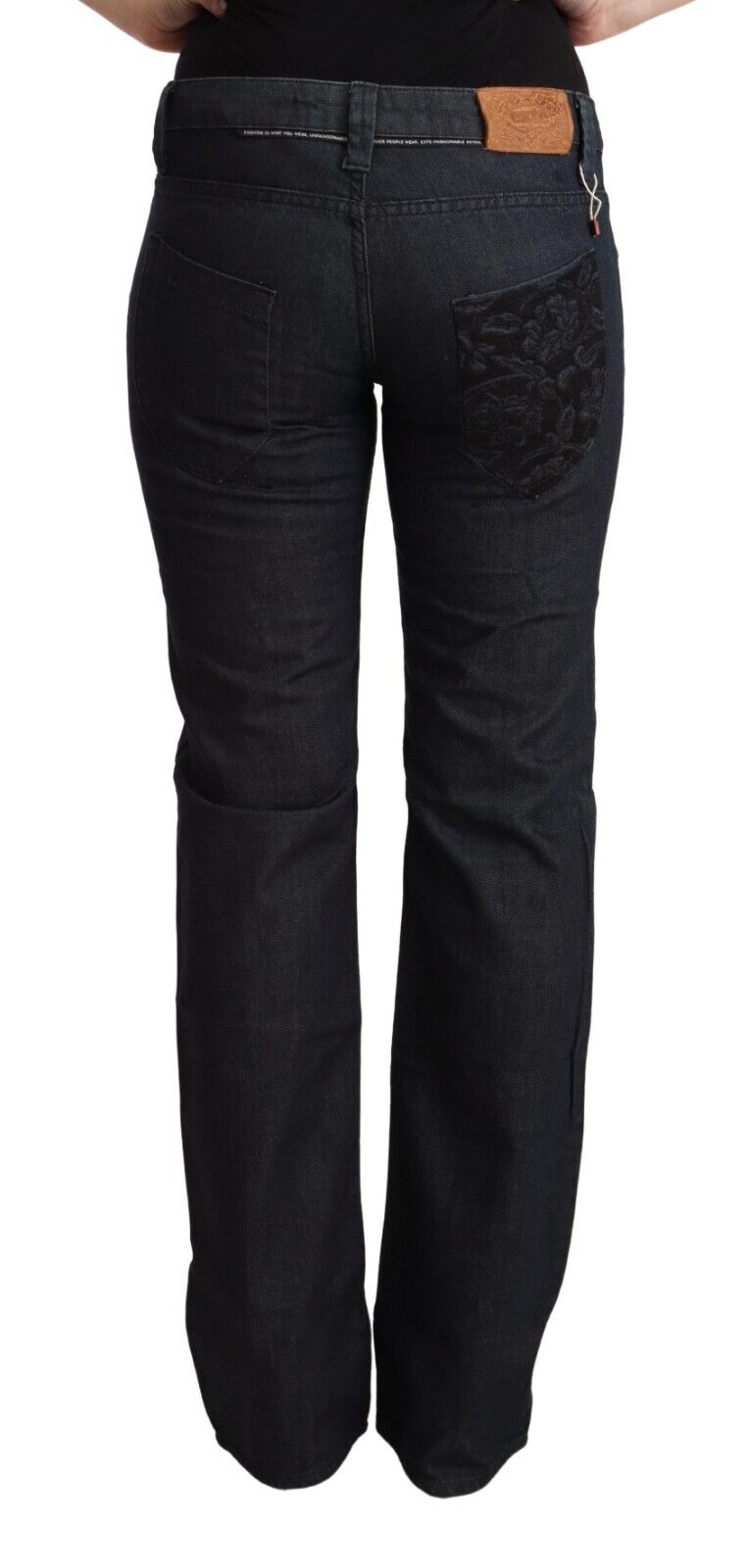 Exte Dark Blue Cotton Stretch Low Waist Straight Denim Jeans - Fizigo
