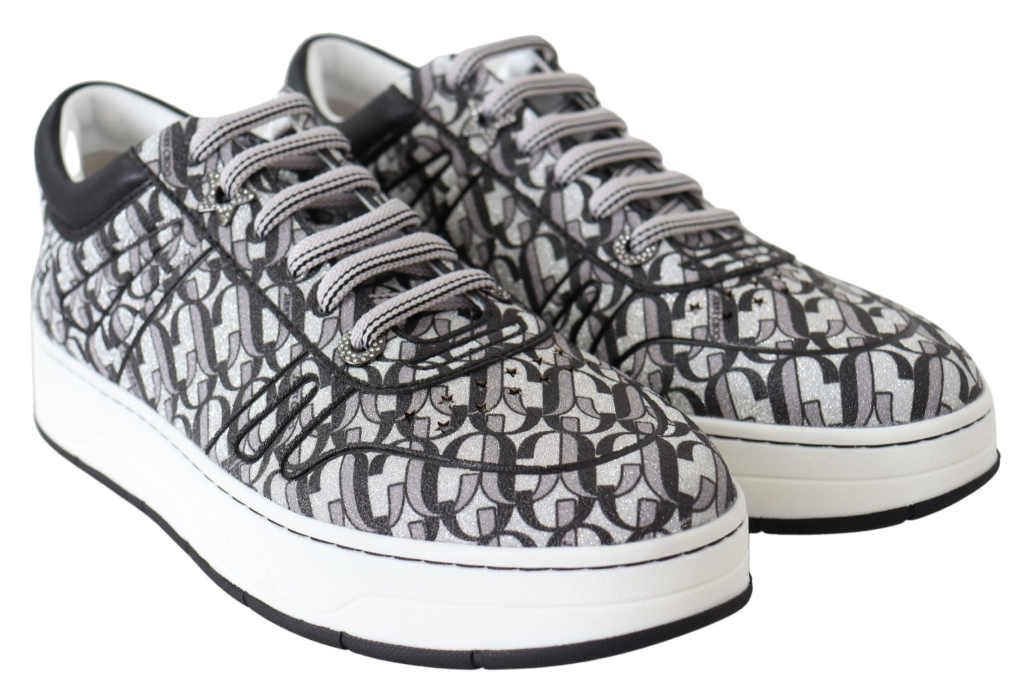 Jimmy Choo Silver Black Glitter Hawaii Sneakers - Fizigo