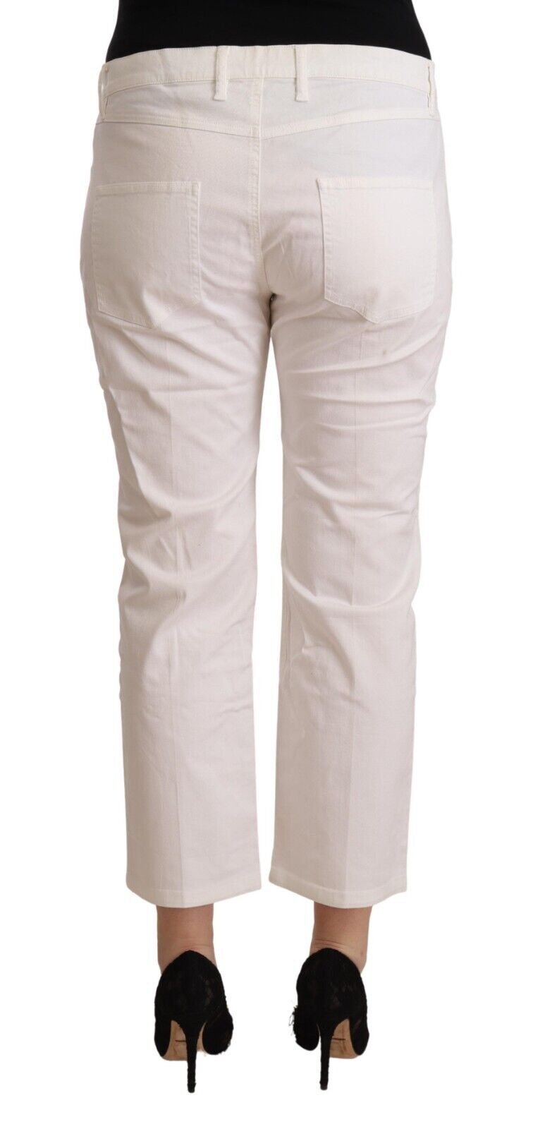 L'Autre Chose White Cotton Mid Waist Cropped Denim Jeans - Fizigo