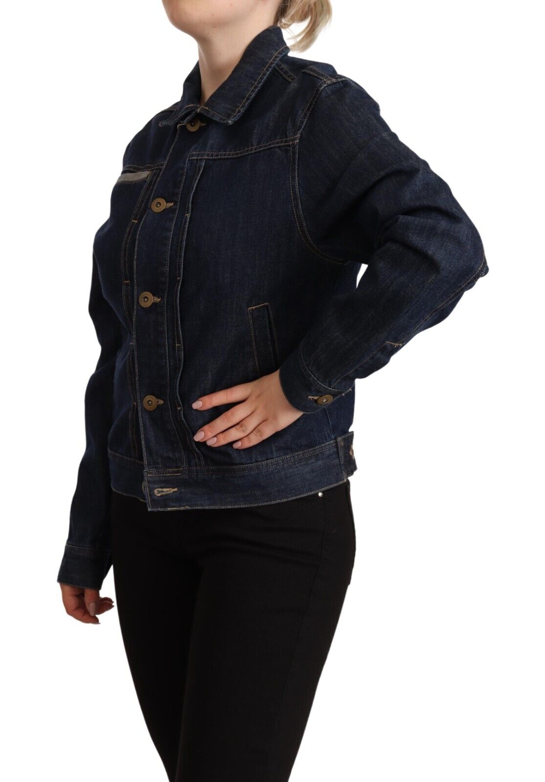 Master Coat Dark Blue Button Down Long Sleeves Denim Jacket - Fizigo