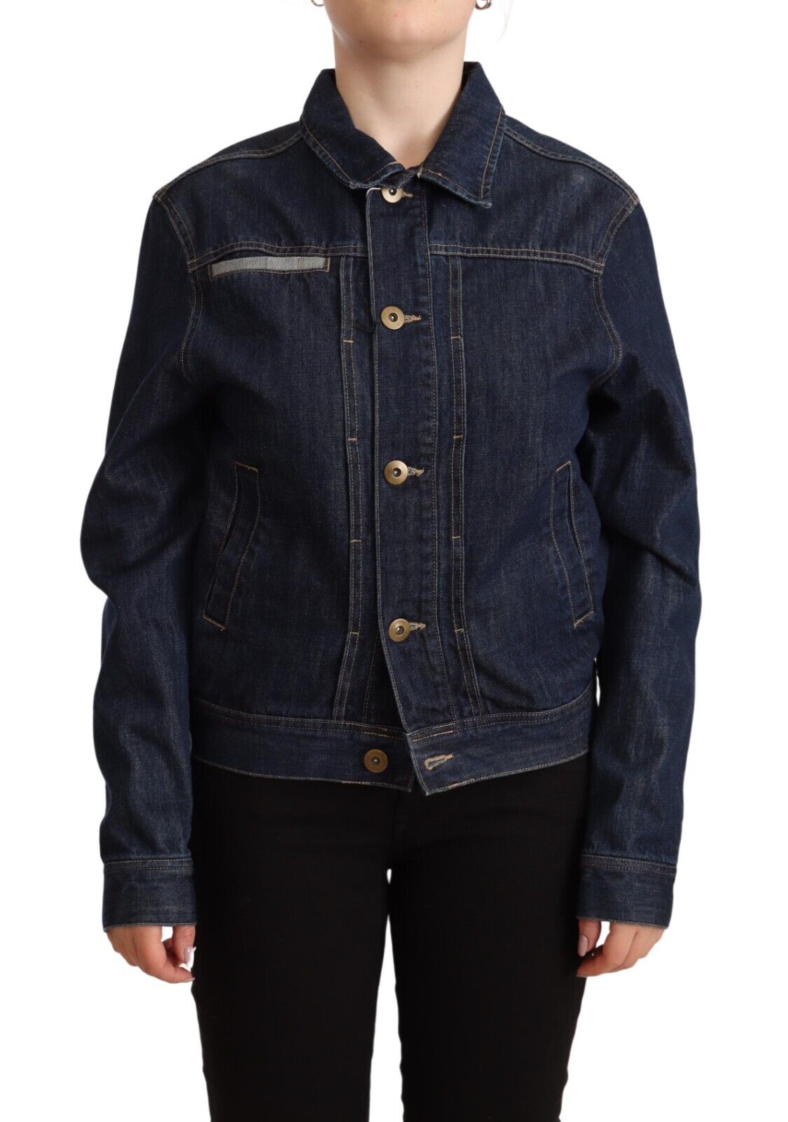 Master Coat Dark Blue Button Down Long Sleeves Denim Jacket - Fizigo