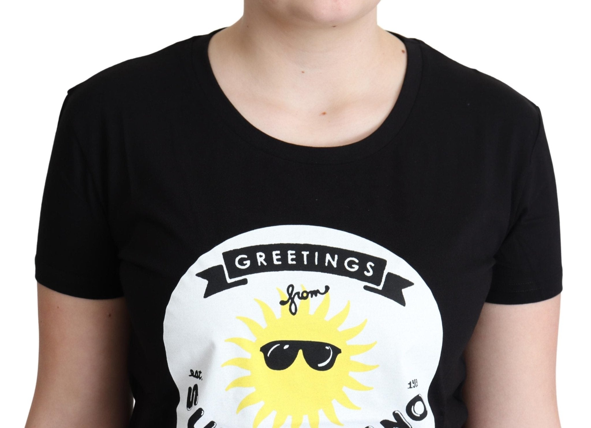 Moschino Black Cotton Sunny Milano Print T-shirt - Fizigo