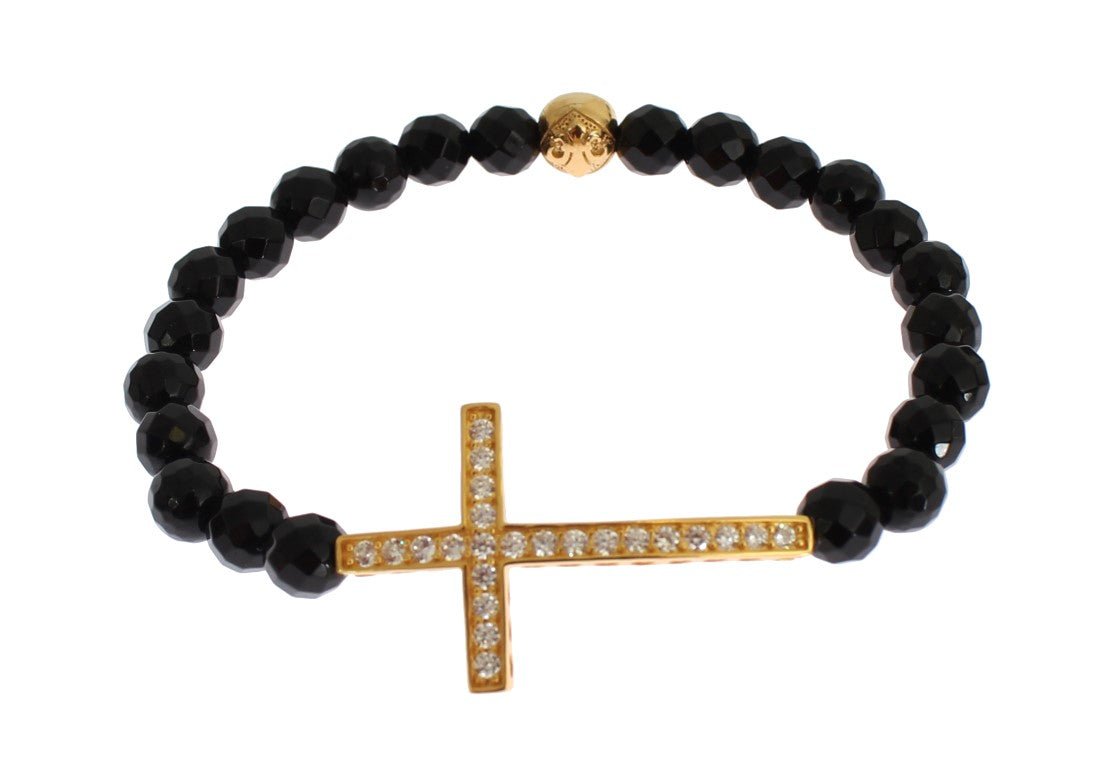 Nialaya Agate Stone Gold CZ Cross 925 Silver Bracelet - Fizigo