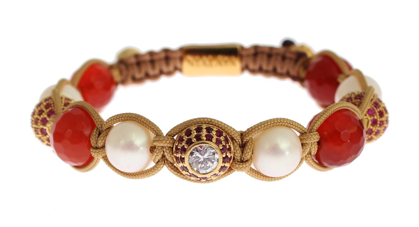 Nialaya CZ Carnelian Pearl 925 Silver Bracelet - Fizigo