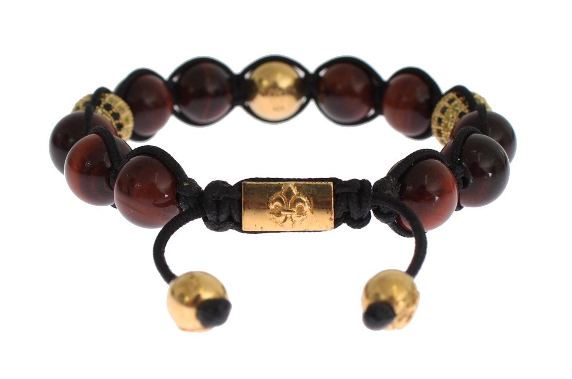 Nialaya CZ Red Tigers Eye Gold 925 Silver Bracelet - Fizigo