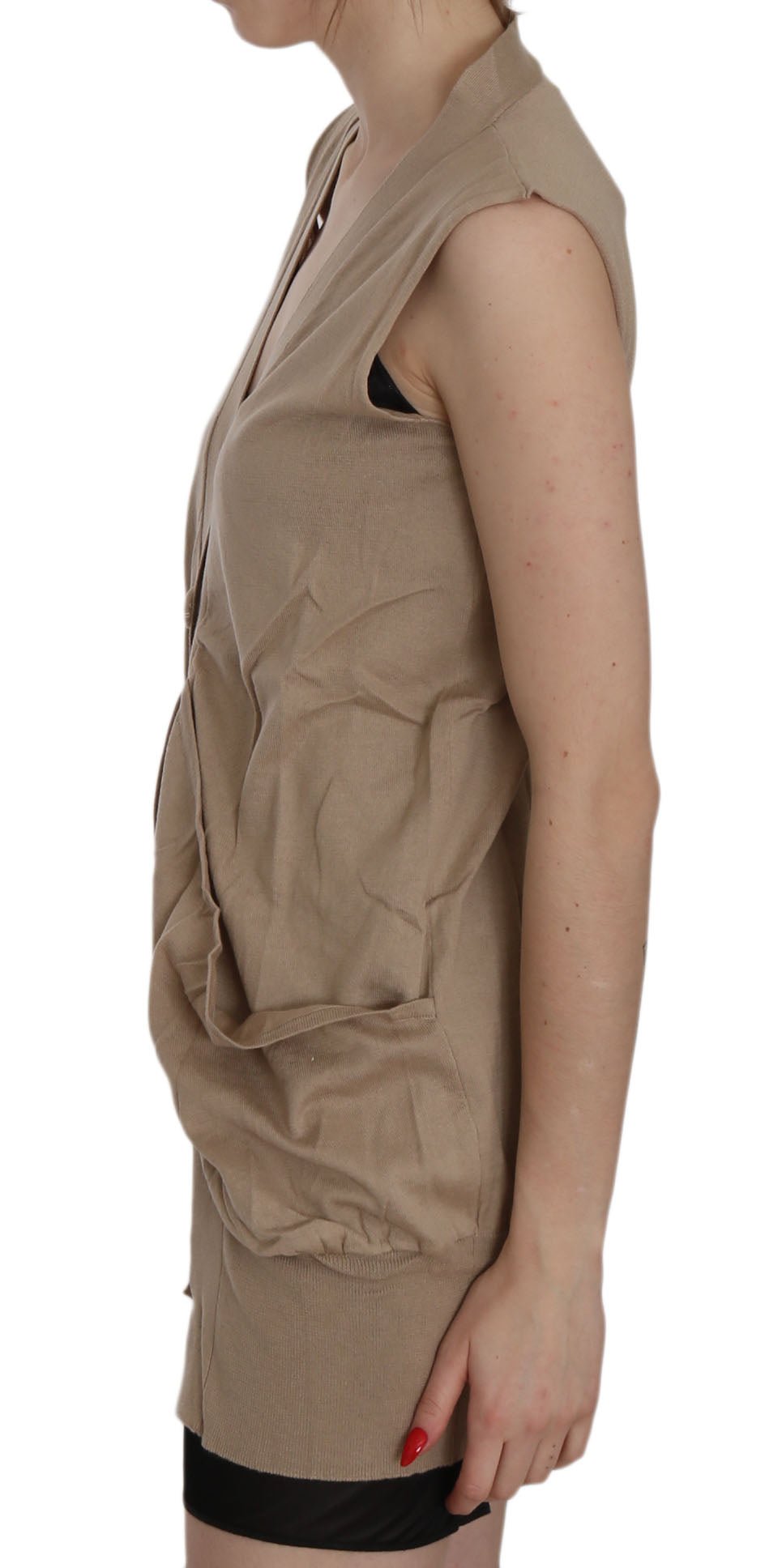 PINK MEMORIES Brown 100% Cotton Sleeveless Cardigan Top Vest - Fizigo