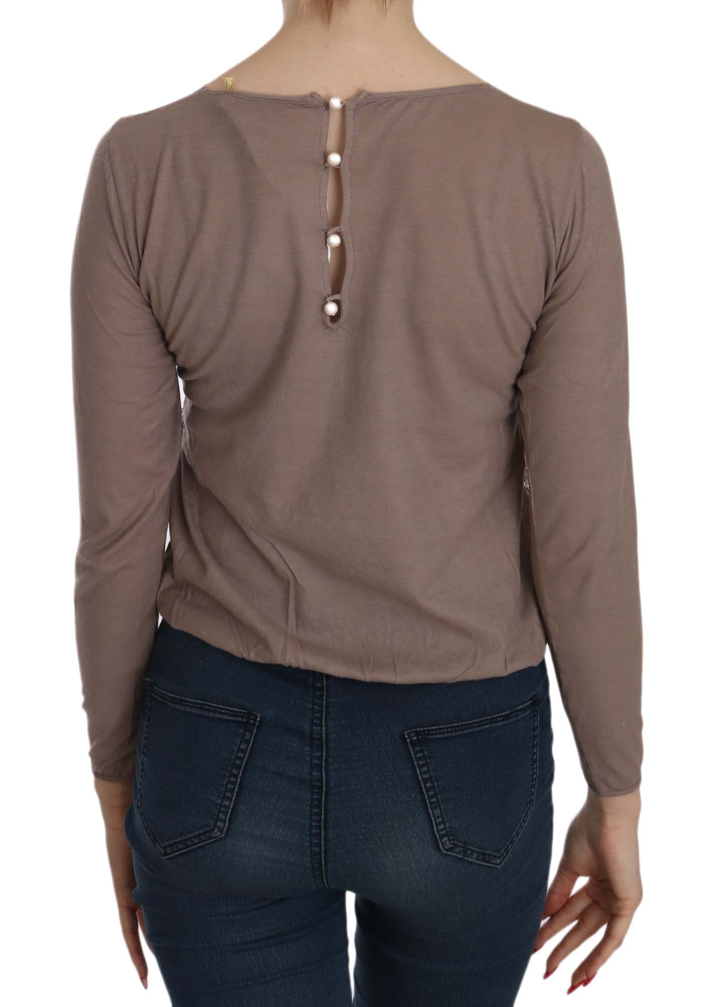 PINK MEMORIES Brown Lace See Through Long Sleeve Top - Fizigo