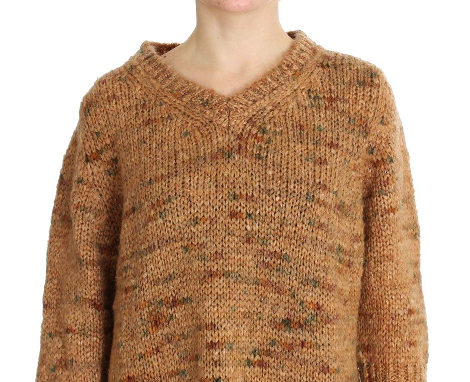 PINK MEMORIES Brown Wool Blend Knitted Oversize Sweater - Fizigo