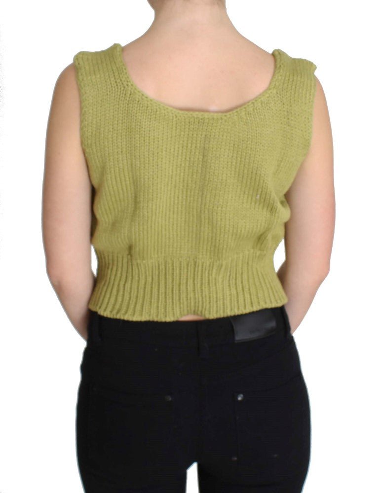 PINK MEMORIES Green Cotton Blend Knitted Sleeveless Sweater - Fizigo