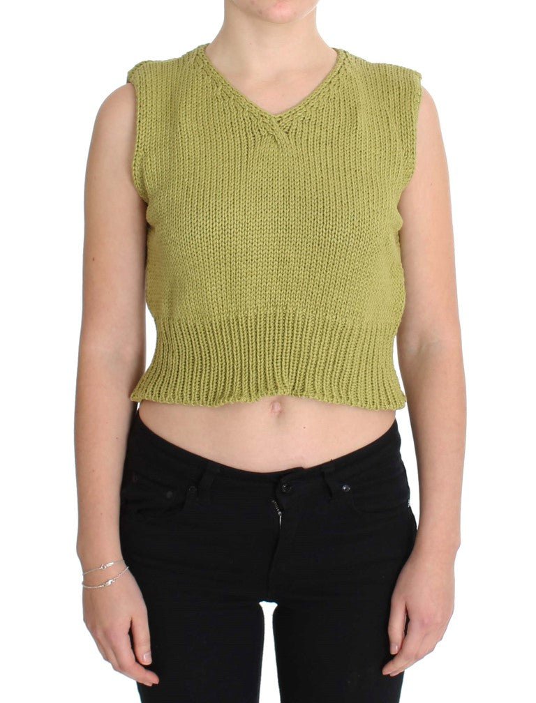 PINK MEMORIES Green Cotton Blend Knitted Sleeveless Sweater - Fizigo