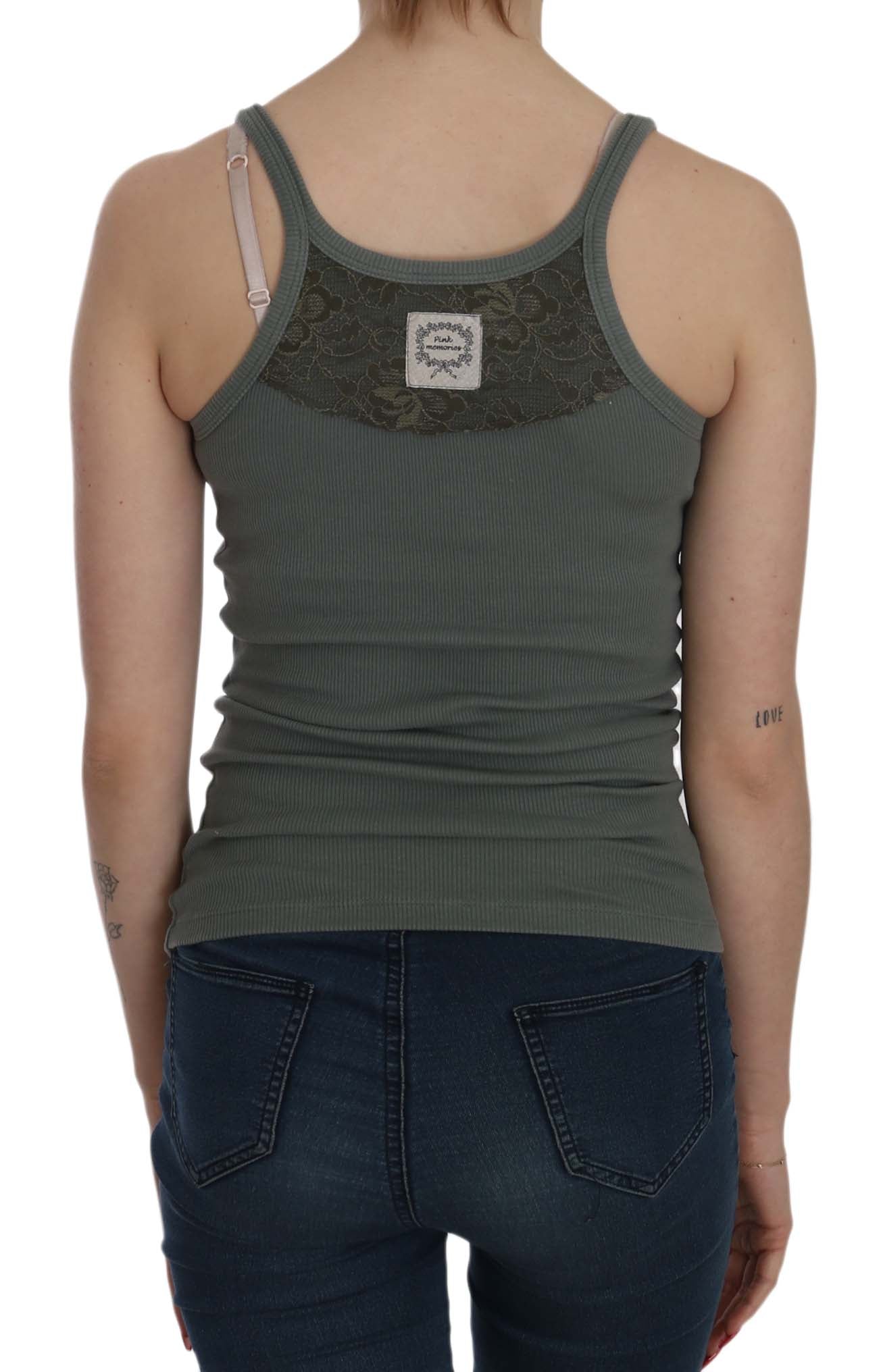PINK MEMORIES Green Sleeveless Spaghetti Tank T-Shirt Blouse - Fizigo