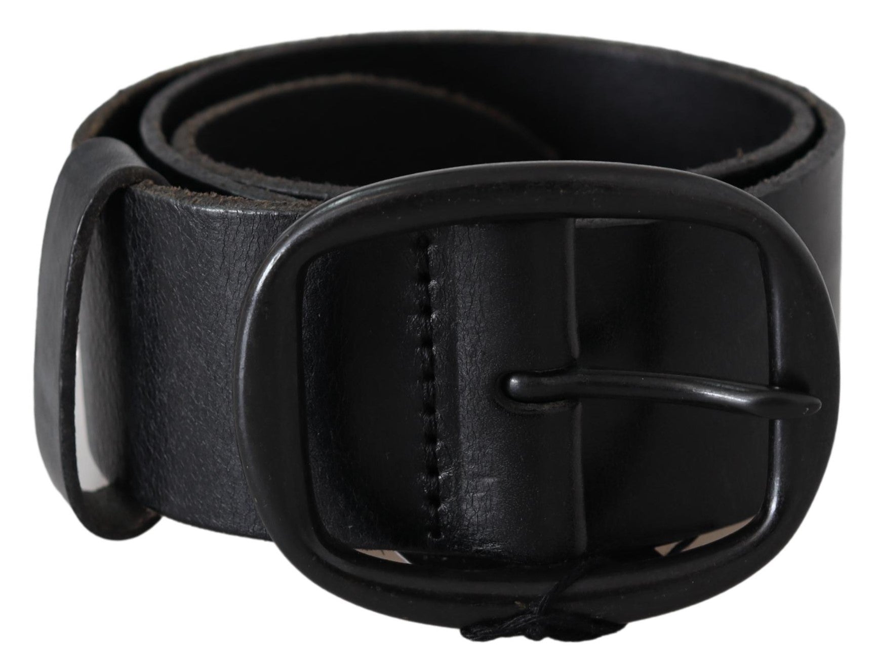 PLEIN SUD Black Genuine Leather Oval Metal Buckle Belt - Fizigo