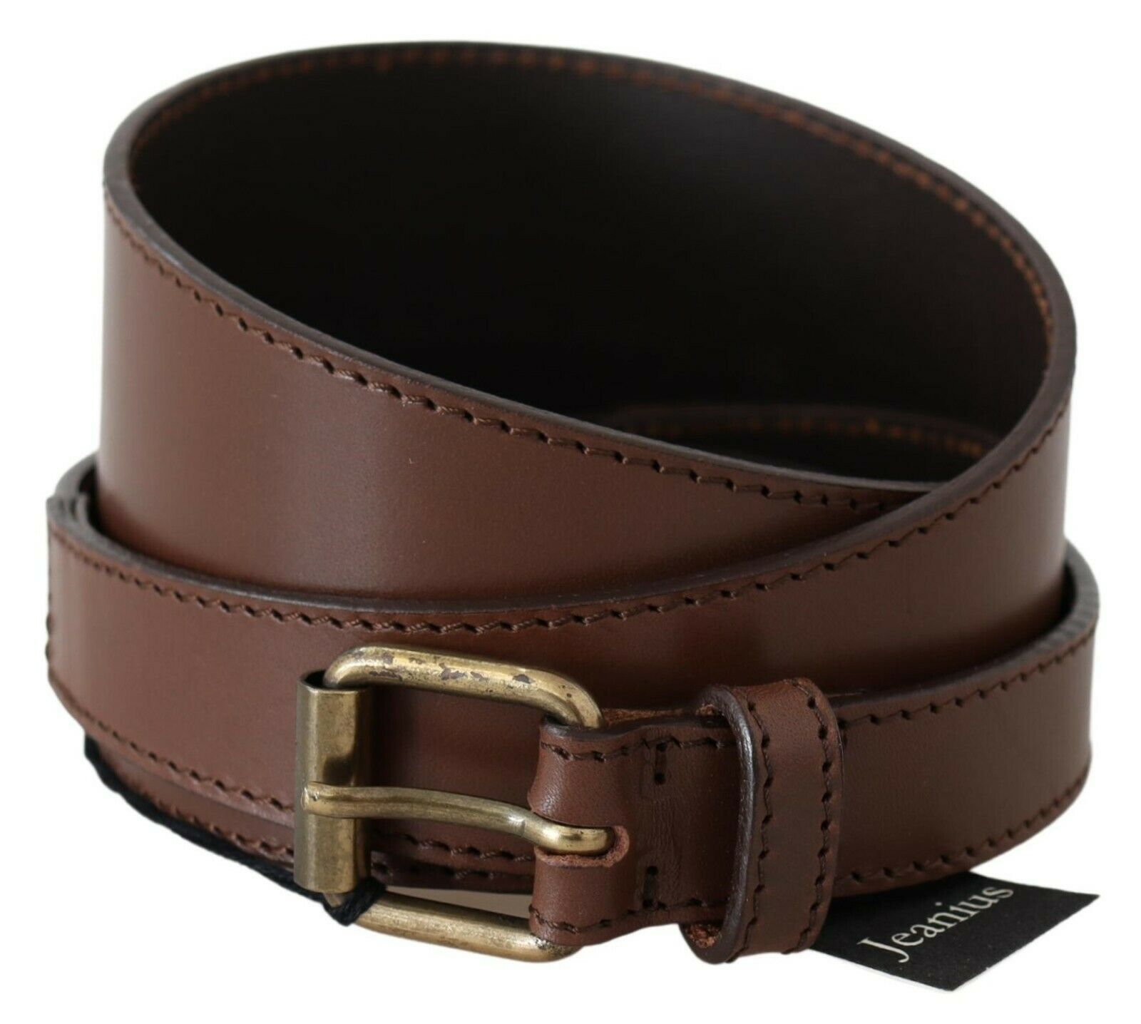 PLEIN SUD Brown Genuine Leather Rustic Metal Buckle Belt - Fizigo