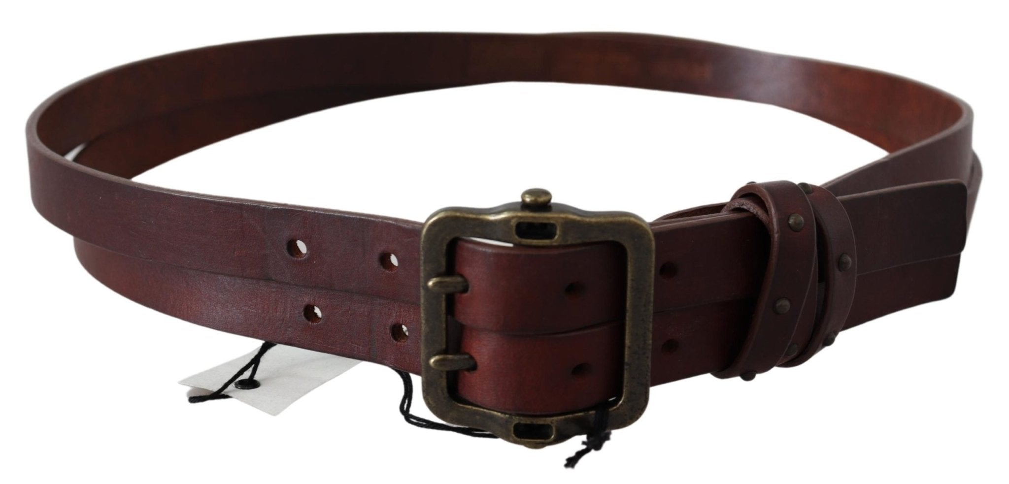 PLEIN SUD Brown Leather Rustic Bron ze Metal Buckle Belt - Fizigo