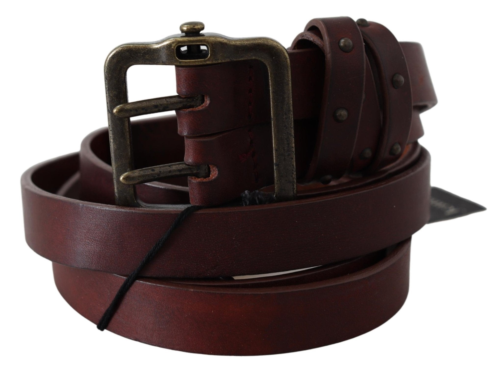 PLEIN SUD Brown Leather Rustic Bron ze Metal Buckle Belt - Fizigo