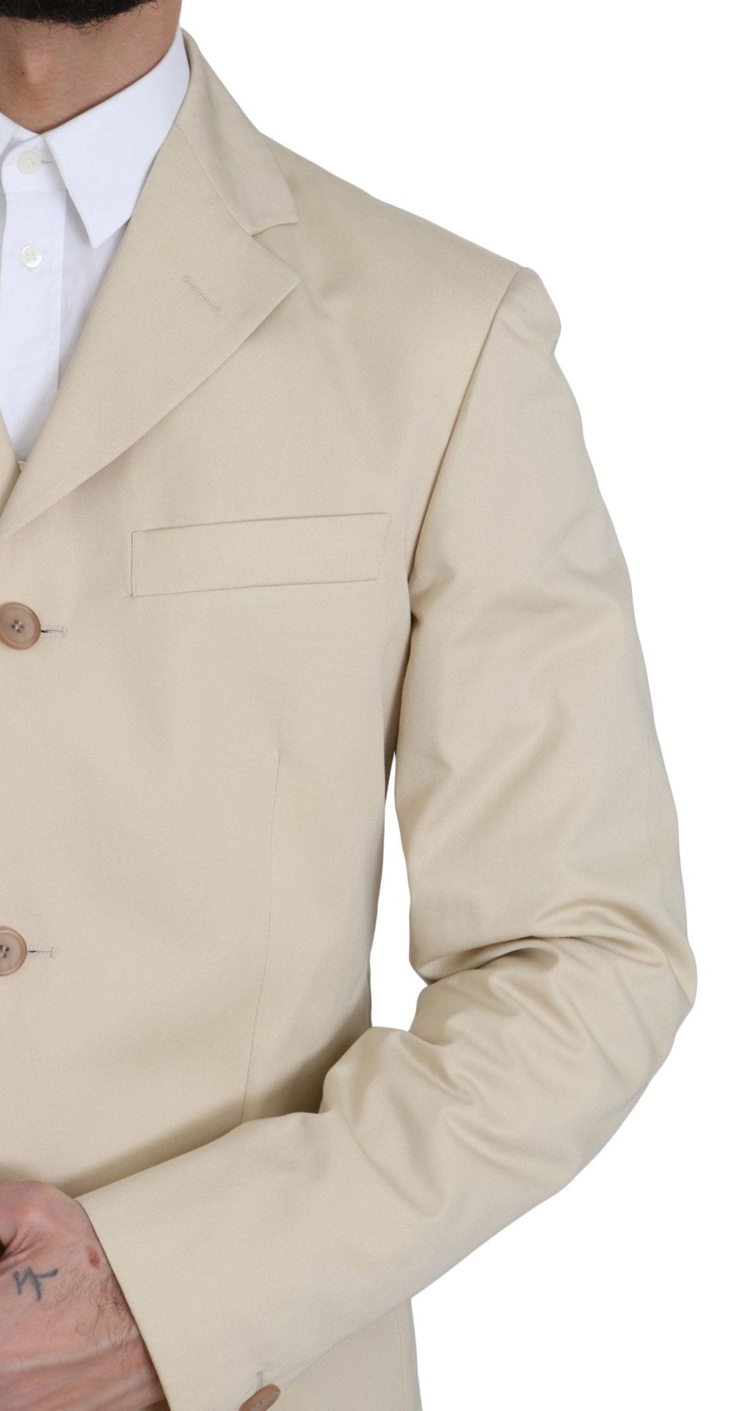 Romeo Gigli Two Piece 3 Button Beige Cotton Solid Suit - Fizigo