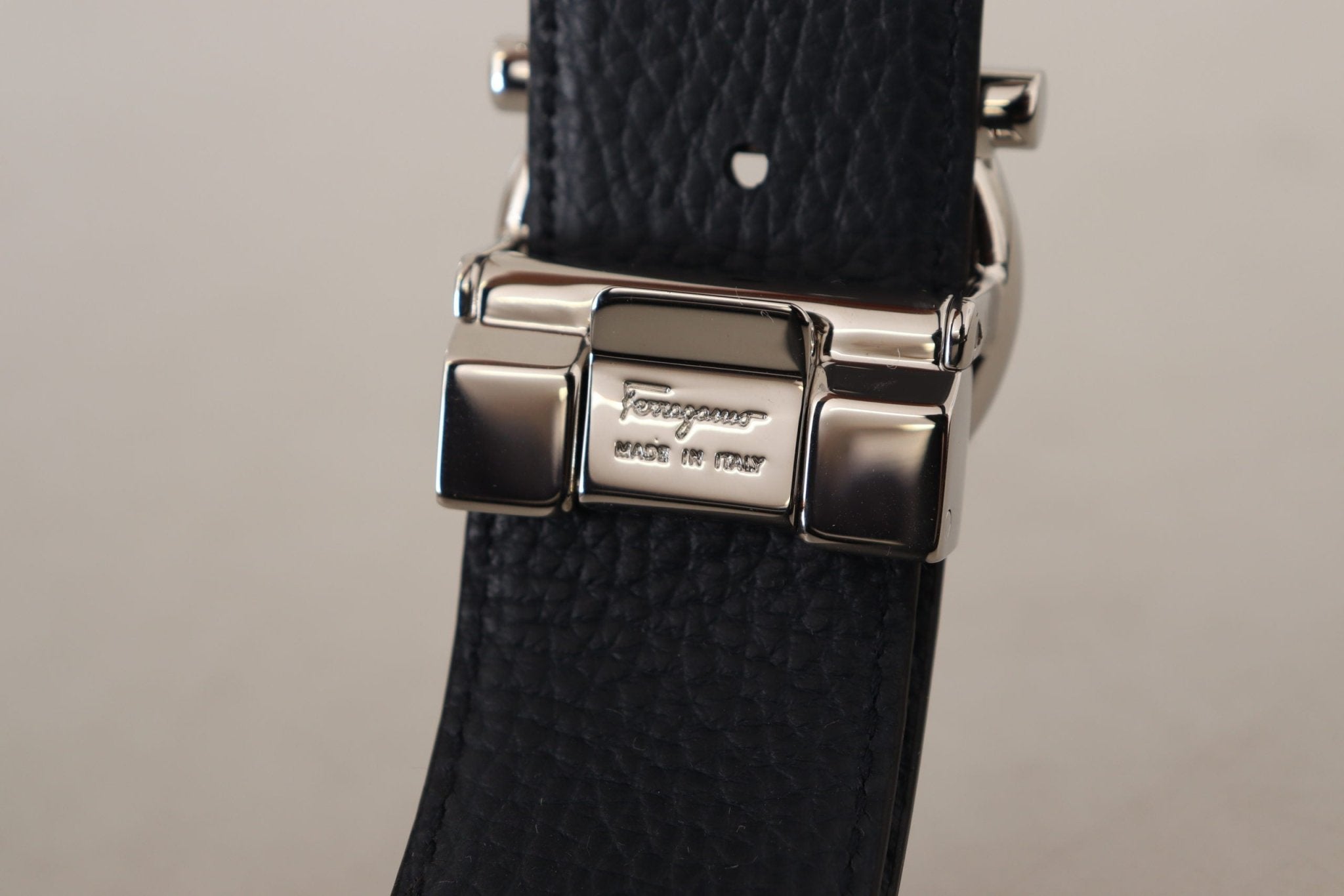 Salvatore Ferragamo Black and Blue Calf Leather Reversible Belt - Fizigo