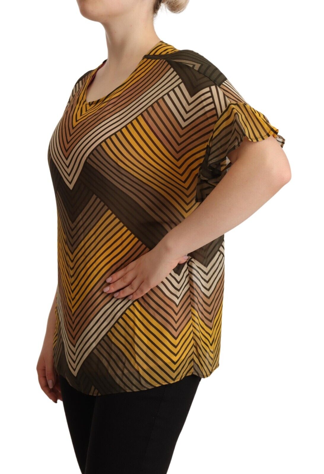 Twinset Multicolor Stripes Short Sleeves Round Neck Top Blouse - Fizigo