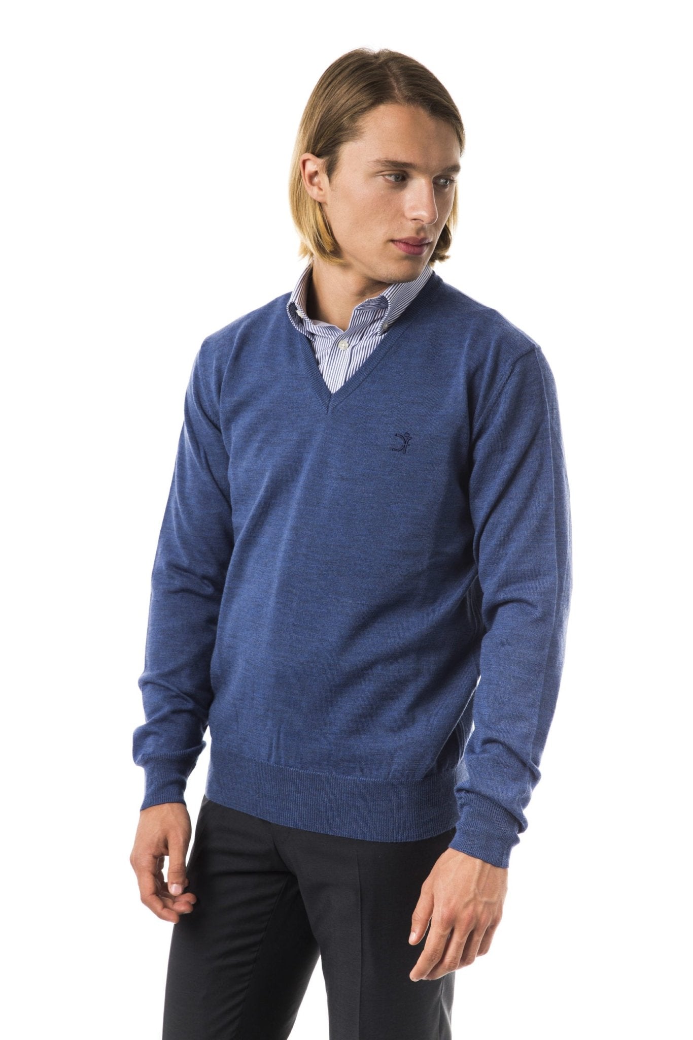 Uominitaliani Blue Merino Wool Sweater - Fizigo